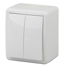 Эра Б0020676 11-1404-03 Выключатель двойной IP54, 10АХ-250В, ОУ, Эра Эксперт, серый