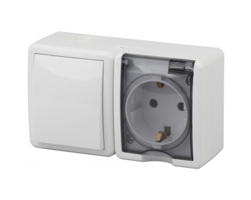 [ЭРА Розетки, выключатели] Эра Б0020733 11-7401-01 Блок розетка+выключатель IP54, 16АХ(10AX)-250В, ОУ, Эра Эксперт, белый