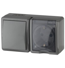 Эра Б0020734 11-7401-03 Блок розетка+выключатель IP54, 16АХ(10AX)-250В, ОУ, Эра Эксперт, серый