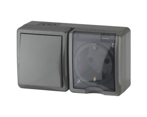 [ЭРА Розетки, выключатели] Эра Б0020734 11-7401-03 Блок розетка+выключатель IP54, 16АХ(10AX)-250В, ОУ, Эра Эксперт, серый