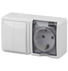 Эра Б0020735 11-7402-01 Блок розетка+выключатель двойной IP54, 16АХ(10AX)-250В, ОУ, Эра Эксперт, белый