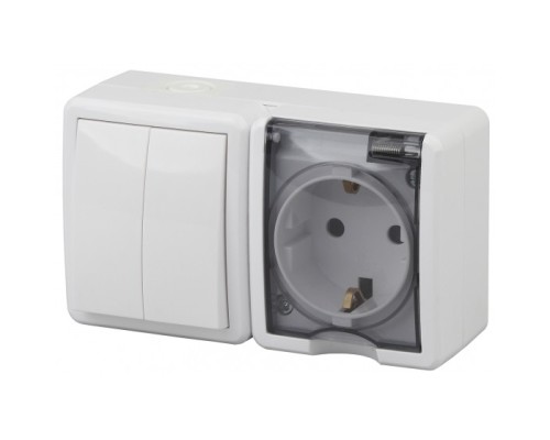 [ЭРА Розетки, выключатели] Эра Б0020735 11-7402-01 Блок розетка+выключатель двойной IP54, 16АХ(10AX)-250В, ОУ, Эра Эксперт, белый