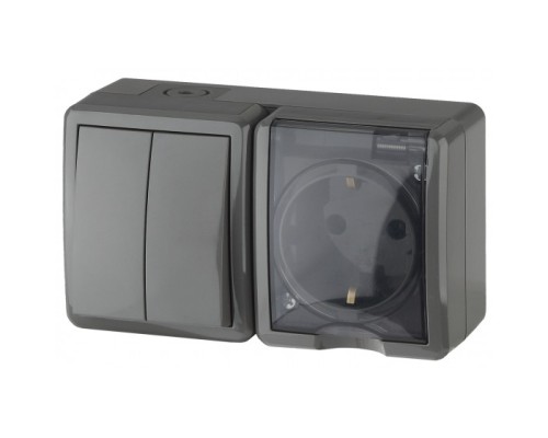 [ЭРА Розетки, выключатели] Эра Б0020736 11-7402-03 Блок розетка+выключатель двойной IP54, 16АХ(10AX)-250В, ОУ, Эра Эксперт, серый