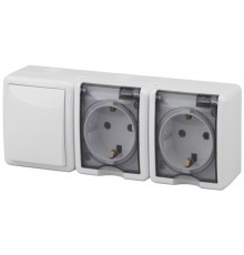 Эра Б0027673 11-7403-01 Блок две розетки+выключатель IP54, 16АХ(10AX)-250В, ОУ, Эра Эксперт, белый