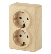 Эра Б0020693 11-2205-11 Розетка 2 х 2P+E Schuko, 16АХ-250В, ОУ, Эра Эксперт, сосна