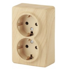 Эра Б0020696 11-2206-11 Розетка 2 х 2P+E Schuko со шторками, 16АХ-250В, ОУ, Эра Эксперт, сосна