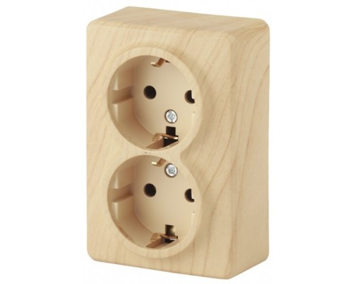 [ЭРА Розетки, выключатели] Эра Б0020696 11-2206-11 Розетка 2 х 2P+E Schuko со шторками, 16АХ-250В, ОУ, Эра Эксперт, сосна