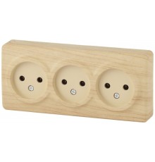 Эра Б0020699 11-2207-11 Розетка 3 х 2P, 16АХ-250В, ОУ, Эра Эксперт, сосна