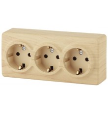 Эра Б0020702 11-2208-11 Розетка 3 х 2P+E Schuko, 16АХ-250В, ОУ, Эра Эксперт, сосна