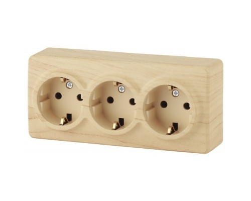 [ЭРА Розетки, выключатели] Эра Б0020705 11-2209-11 Розетка 3 х 2P+E Schuko со шторками, 16АХ-250В, ОУ, Эра Эксперт, сосна