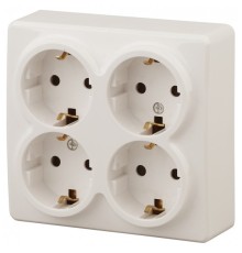 Эра Б0020710 11-2211-02 Розетка 4 х 2P+E Schuko со шторками, 16АХ-250В, ОУ, Эра Эксперт, сл.кость