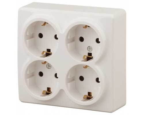 [ЭРА Розетки, выключатели] Эра Б0020710 11-2211-02 Розетка 4 х 2P+E Schuko со шторками, 16АХ-250В, ОУ, Эра Эксперт, сл.кость
