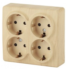 Эра Б0020711 11-2211-11 Розетка 4 х 2P+E Schuko со шторками, 16АХ-250В, ОУ, Эра Эксперт, сосна