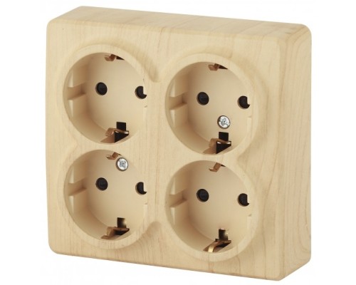[ЭРА Розетки, выключатели] Эра Б0020711 11-2211-11 Розетка 4 х 2P+E Schuko со шторками, 16АХ-250В, ОУ, Эра Эксперт, сосна