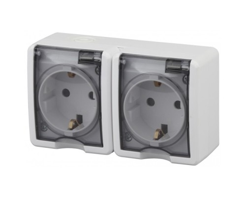 [ЭРА Розетки, выключатели] Эра Б0020718 11-2404-01 Розетка 2 х 2P+E IP54, шторки, 16АХ-250В, ОУ, Эра Эксперт, белый