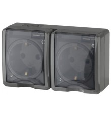 Эра Б0020719 11-2404-03 Розетка 2 х 2P+E IP54, шторки, 16АХ-250В, ОУ, Эра Эксперт, серый