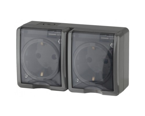 [ЭРА Розетки, выключатели] Эра Б0020719 11-2404-03 Розетка 2 х 2P+E IP54, шторки, 16АХ-250В, ОУ, Эра Эксперт, серый