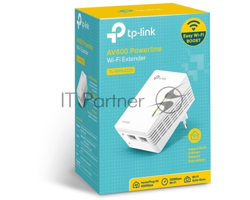 Сетевое оборудование TP-Link TL-WPA4220 300Mbps Wireless AV500 Powerline Extender, 500Mbps Powerline Datarate, 2 10/100Mbps Fast Ethernet ports, HomePlug AV, Plug and Play, WiFi Clone, Single Pack