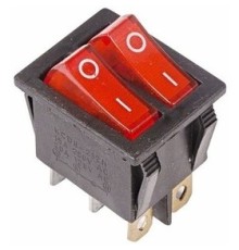 Rexant 36-2410 Выключатель клавишный 250V 15А (6с) ON-OFF красный  с подсветкой  ДВОЙНОЙ  