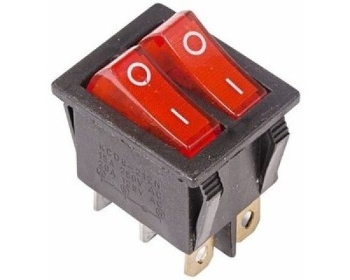 [Rexant Кнопки, тумблеры, клавишные выключатели] Rexant 36-2410 Выключатель клавишный 250V 15А (6с) ON-OFF красный  с подсветкой  ДВОЙНОЙ  