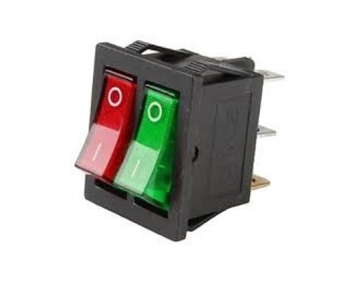 [Rexant Кнопки, тумблеры, клавишные выключатели] Rexant 36-2450 Выключатель клавишный 250V 15А (6с) ON-OFF красный/зеленый  с подсветкой  ДВОЙНОЙ  