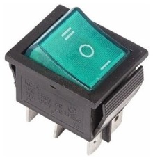 Rexant 36-2392 Выключатель клавишный 250V 15А (6с) ON-OFF-ON зеленый  с подсветкой и нейтралью  