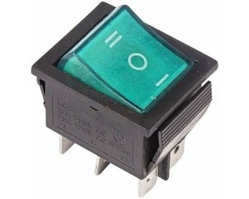 [Rexant Кнопки, тумблеры, клавишные выключатели] Rexant 36-2392 Выключатель клавишный 250V 15А (6с) ON-OFF-ON зеленый  с подсветкой и нейтралью  