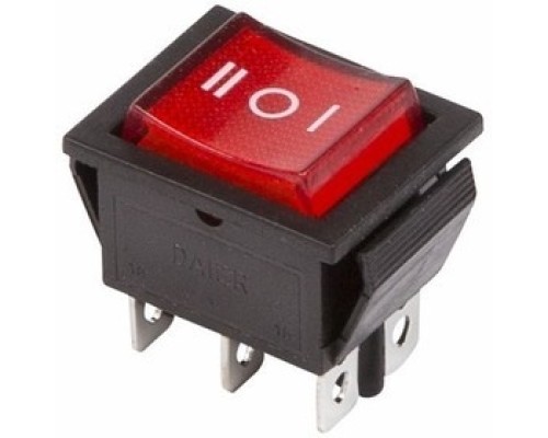 [Rexant Кнопки, тумблеры, клавишные выключатели] Rexant 36-2390 Выключатель клавишный 250V 15А (6с) ON-OFF-ON красный  с подсветкой и нейтралью  
