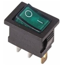 Rexant 36-2153 Выключатель клавишный 250V 6А (3с) ON-OFF зеленый  с подсветкой  Mini  