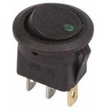 Rexant 36-2583 Выключатель клавишный круглый 12V 16А (3с) ON-OFF черный  с зеленой подсветкой  