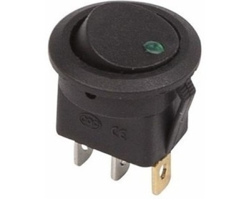 [Rexant Кнопки, тумблеры, клавишные выключатели] Rexant 36-2583 Выключатель клавишный круглый 12V 16А (3с) ON-OFF черный  с зеленой подсветкой  