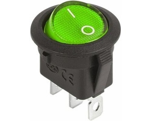 [Rexant Кнопки, тумблеры, клавишные выключатели] Rexant 36-2588 Выключатель клавишный круглый 12V 20А (3с) ON-OFF зеленый  с подсветкой  (уп 10 шт)