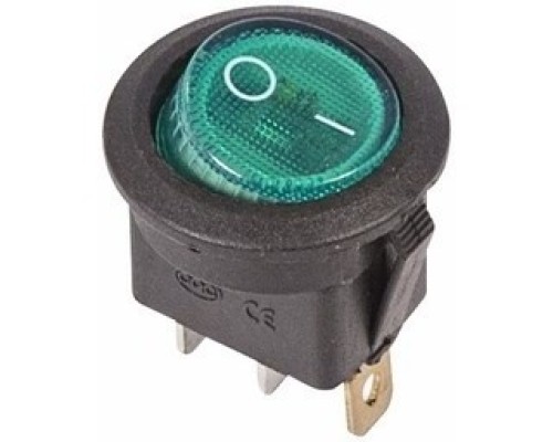 [Rexant Кнопки, тумблеры, клавишные выключатели] Rexant 36-2573 Выключатель клавишный круглый 250V 6А (3с) ON-OFF зеленый  с подсветкой (упаковка 10 штук) 