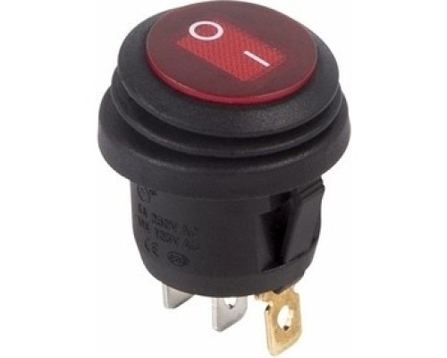 [Rexant Кнопки, тумблеры, клавишные выключатели] Rexant (36-2595) Выключатель клавишный круглый 250V 6А (3с) ON-OFF красный  с подсветкой  ВЛАГОЗАЩИТА  