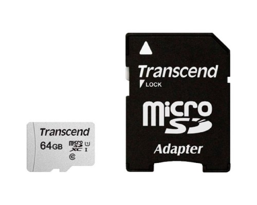 [Карта памяти ] Micro SecureDigital 64Gb Transcend Class 10 TS64GUSD300S-A {MicroSDXC Class 10 UHS-I, SD adapter}