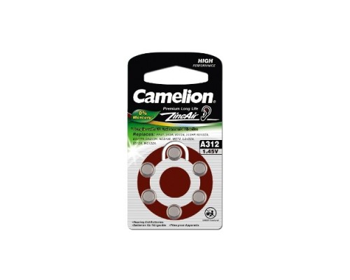 [Батарейка] Camelion  ZA312 BL-6 Mercury Free (A312-BP6(0%Hg), батарейка для слуховых аппаратов, 1.4 V,170mAh) (6 шт. в уп-ке)