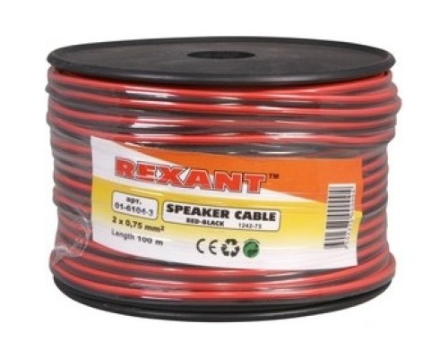 [Акустический кабель] Rexant 01-6104-3 Кабель акустический, 2х0.75 мм2, красно-черный, 100 м.  