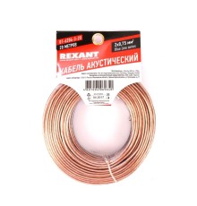 Rexant 01-6204-3-20 Кабель акустический, 2х 0.75 мм2, прозрачный BL, 20 м.  