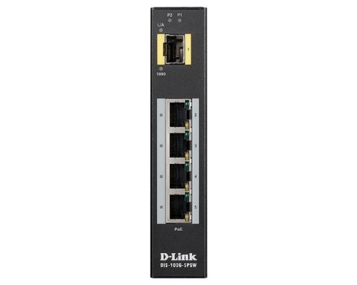 [Сетевое оборудование] D-Link DIS-100G-5PSW/A1A Промышленный неуправляемый коммутатор с 4 портами 10/100/1000Base-T, 1 портом 1000Base-X SFP, функцией энергосбережения и поддержкой QoS (4 порта с поддержкой PoE)