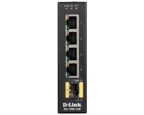 [Сетевое оборудование] D-Link DIS-100G-5SW/A1A Промышленный неуправляемый коммутатор с 4 портами 10/100/1000Base-T, 1 портом 1000Base-X SFP, функцией энергосбережения и поддержкой QoS