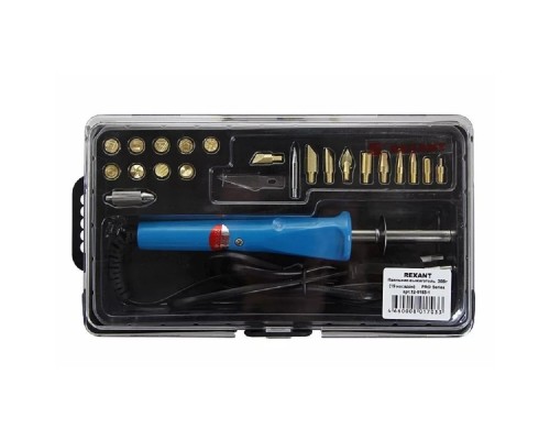 [Паяльные лампы (Автомобильные)] REXANT (12-0183-1) Набор паяльник-выжигатель (19 насадок) ПРОФИ  220V/30 Вт  