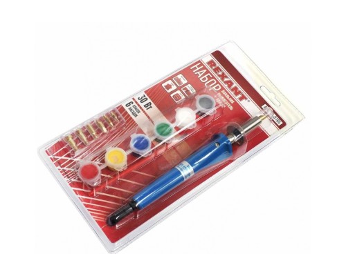 [Паяльные лампы (Автомобильные)] Rexant 12-0186 Набор паяльник-выжигатель (6 насадок)  220V/30 Вт + Краски  