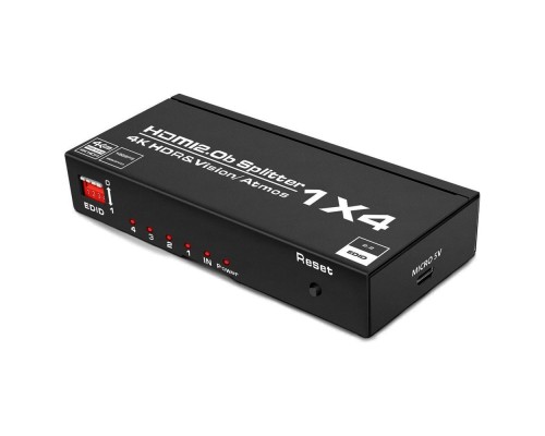 [переходник] ORIENT HSP0104HL-2.0, HDMI 4K Splitter 1->4, HDMI 2.0/3D, UHDTV 4K/ 60Hz (3840x2160)/HDTV1080p, HDCP2.2, внешний БП 5В/2.0А, метал.корпус (30680)