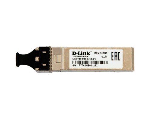 [Сетевое оборудование] D-Link 311GT/A1A SFP-трансивер с 1 портом 1000Base-SX для многомодового оптического кабеля (до 550 м, разъем Duplex LC)