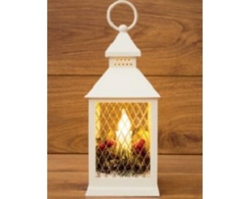 [Новогодние светоукрашения] Neon-night 513-042 Декоративный фонарь со свечкой, белый корпус, размер 10.5х10.5х24  см, цвет ТЕПЛЫЙ БЕЛЫЙ