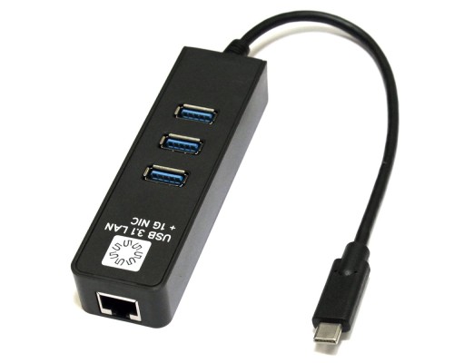 [кабели] 5bites Кабель-адаптер UA3C-45-10BK USB3.1 сетевая карта / 3*USB3.0 / RJ45 1G / BLACK