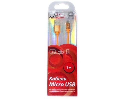 [кабели] Cablexpert Кабель USB 2.0 CC-S-mUSB01O-1M, AM/microB, серия Silver, длина 1м, оранжевый, блистер