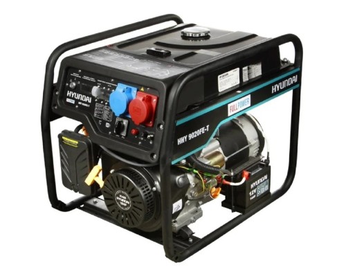 [Электростанции, Генераторы, Блоки автоматики] HYUNDAI [HHY 9020FE-T] Генератор бензиновый { Запуск ручной/электро, HYUNDAI IC420, 4-х такт, дв. 16 л.с., 420 см3, 230-400В/50Гц, 6,5 кВт/nom 6,0 кВт, Вес 86 кг }