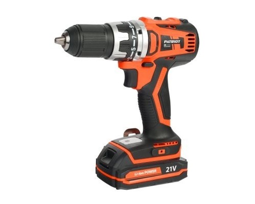 [Дрель, Шуруповерт] PATRIOT BR 210Li Дрель-шуруповерт аккумуляторная [180301550] { две батареи Li-ion, 21Vmax, 2,0 Ah, 59 Нм, кейс, комплект бит и сверл }