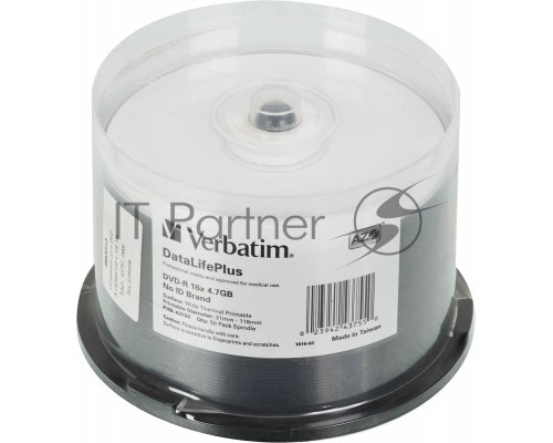 Диск DVD-R Verbatim 4.7Gb 16x Cake Box (50шт) Printable (43755)